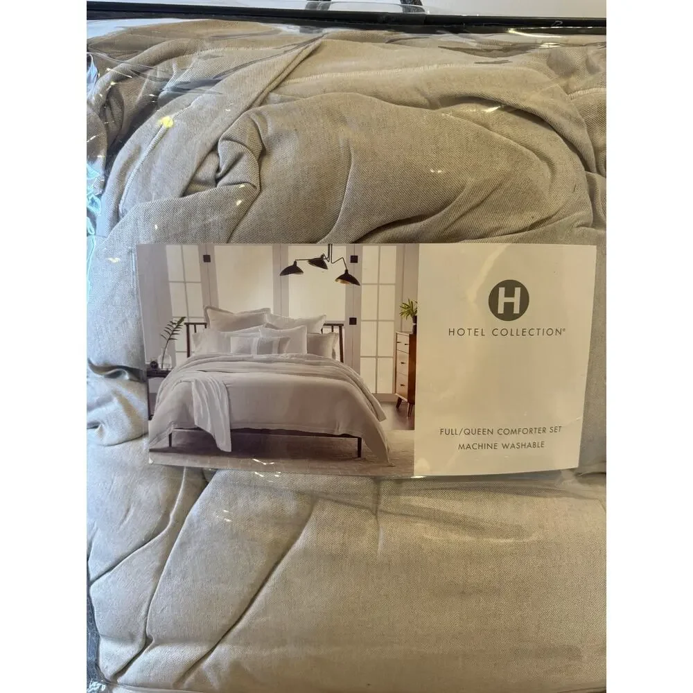 Hotel Collection Linen Full Queen Comforter Set Gray 3 Pc Luxury Bedding NEW
